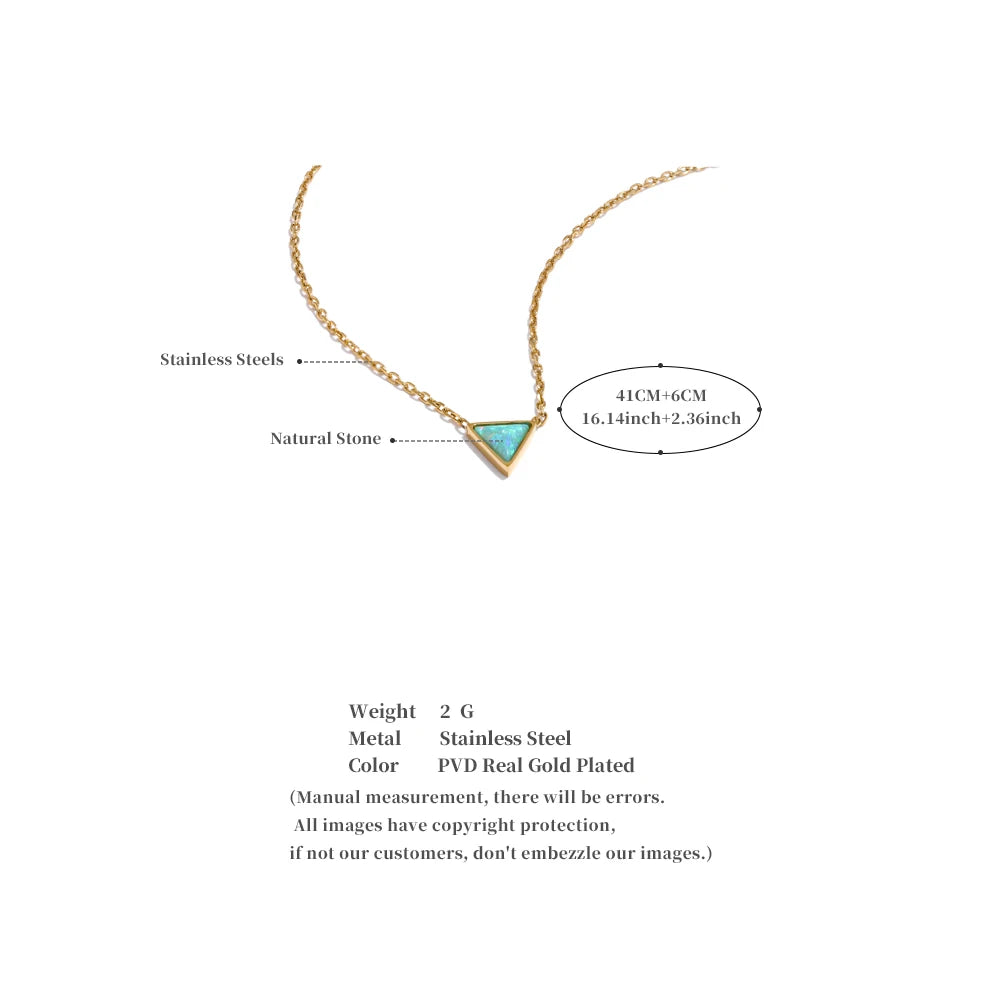 Yhpup requintado aço inoxidável natural austrália opala pedra triângulo pingente colar pequeno chique pescoço jóias recomendado presente