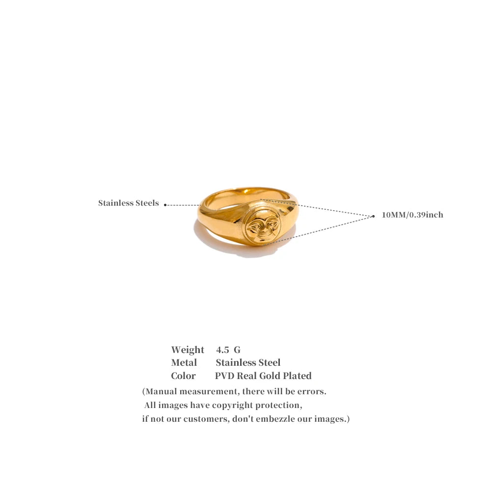 Yhpup declaração de aço inoxidável fundido rosto anel dourado à prova de ferrugem textura de metal charme dedo polido jóias presente